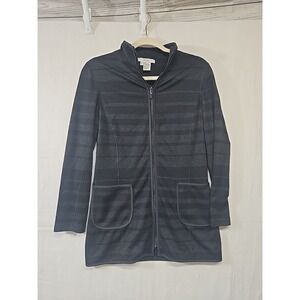 NWOT Per se Full Zip Light Jacket Womens Size 2 Black Gray Stripes Athletic Mock